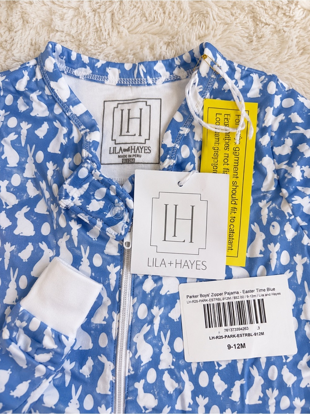 Lila And Hayes Boys 9-12 M Easter Zippee Pajama Blue Bunny Chick Egg NWT - Picture 3 of 3